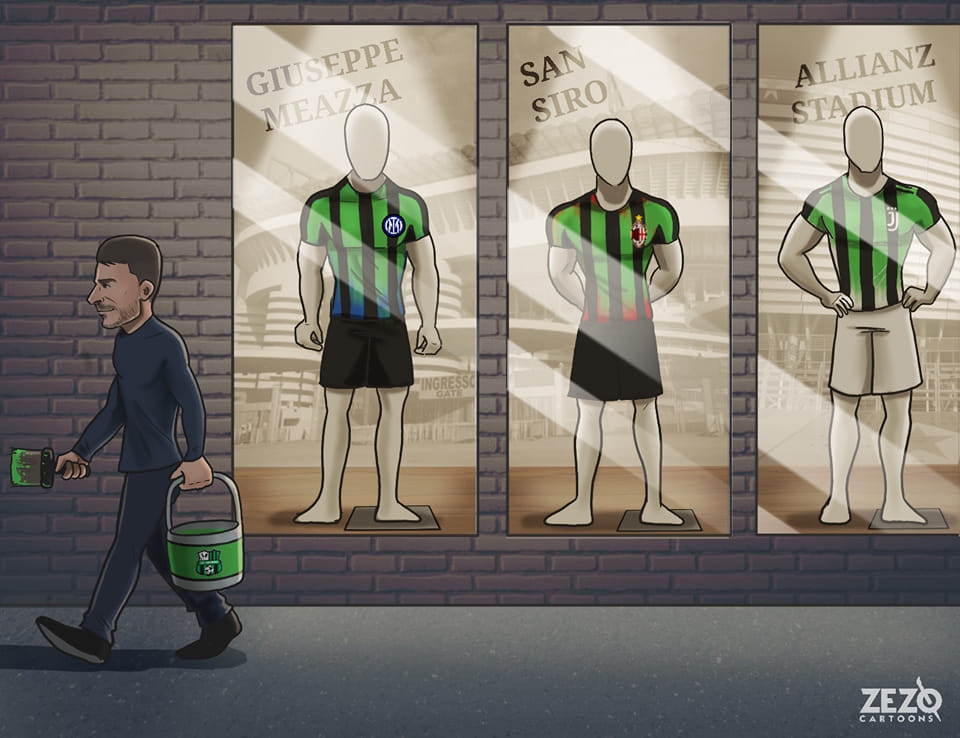 Sassuolo hạ đẹp cả AC Milan, Inter Milan và Juventus ở Serie A mùa này. (Ảnh: ZEZO Cartoons)