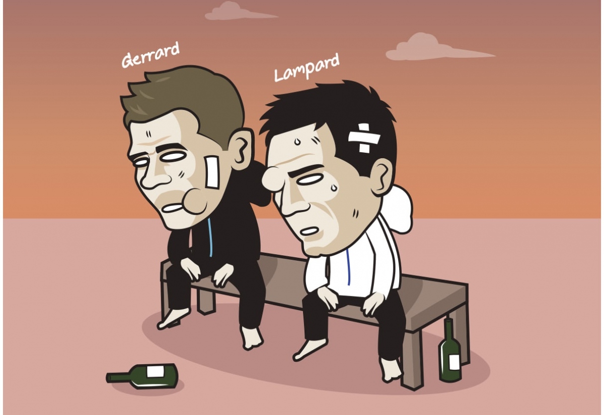 Steven Gerrard và Frank Lampard đều trải qua nỗi buồn thua trận ở Ngoại hạng Anh. (Ảnh: Just Toon It)