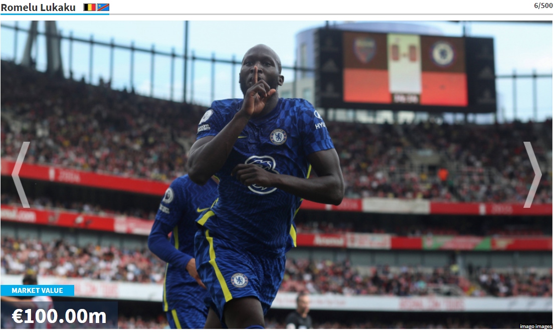 6. Romelu Lukaku (Chelsea FC) 100 Triệu Euro.