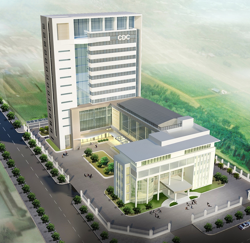 Phối cảnh tòa nhà Trung tâm Kiểm soát bệnh tật tỉnh Thái Bình cao 15 tầng tại thành phố Thái Bình.