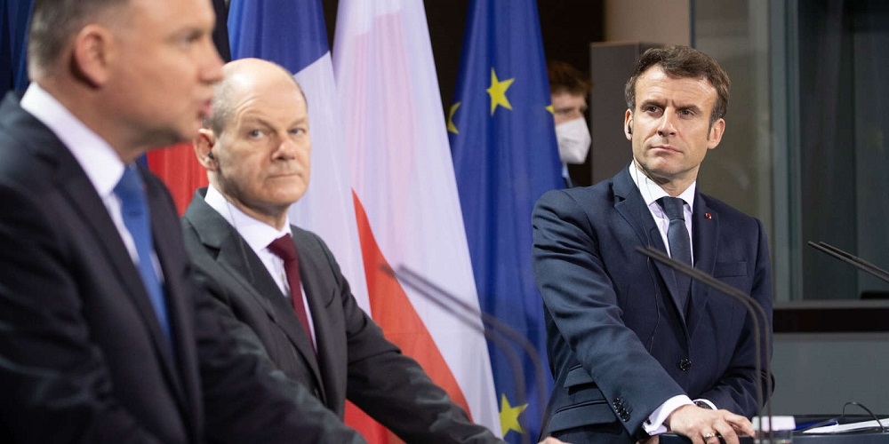 Các lãnh đạo Ba Lan, Đức và Pháp tại Berlin tối ngày 8/2. (Ảnh: Le Monde)