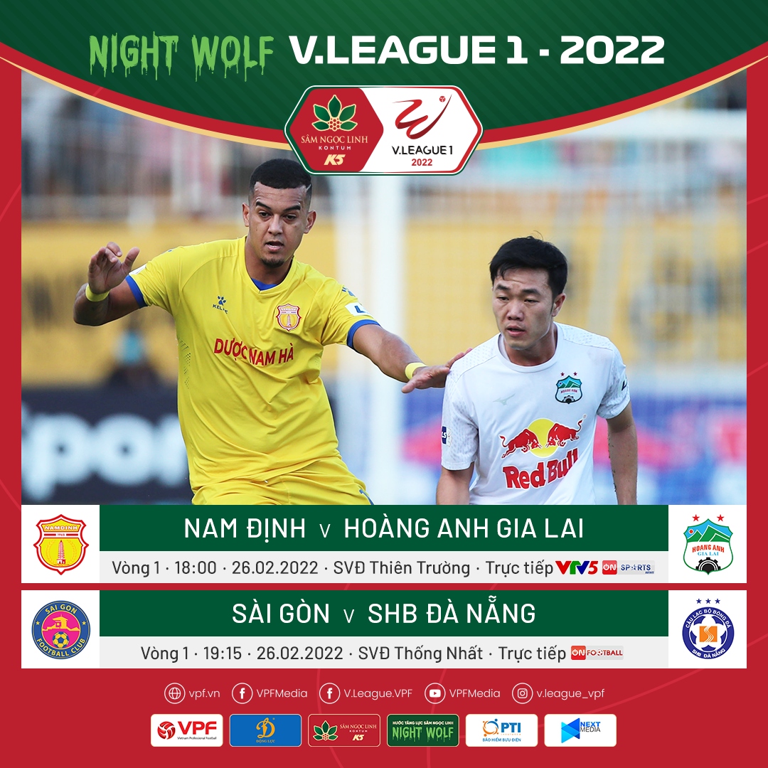 2 trận đấu ở vòng 1 V-League 2022 diễn ra hôm nay. Tâm điểm sẽ là trận đấu trên sân Thiên Trường giữa Nam Định và HAGL. (Ảnh: VPF).