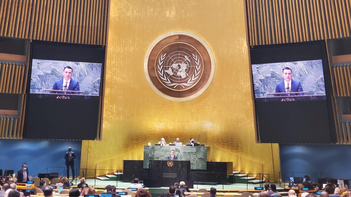 Ambassador Dang Hoang Giang, head of the Vietnamese delegation to the UN, address the UN General Assembly session on the Ukraine situation. (Photo: VNA)