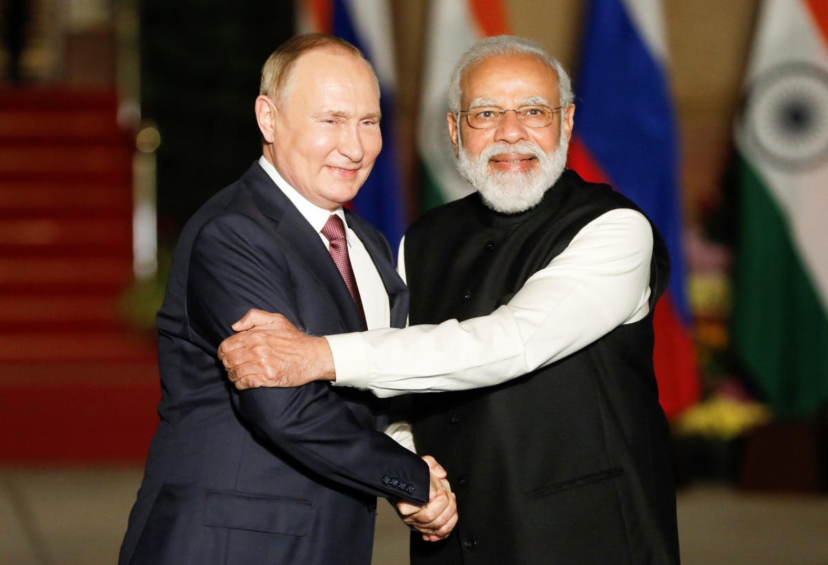 Tổng thống Nga Vladimir Putin và Thủ tướng Ấn Độ Narendra Modi trong cuộc gặp ở New Delhi, Ấn Độ ngày 6/12/2021. Ảnh: Reuters