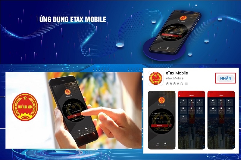 Giao diện chính và Ứng dụng eTax Mobile trên App.