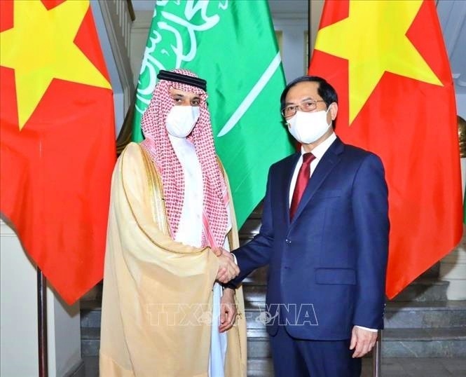 Bộ trưởng Ngoại giao Bùi Thanh Sơn đã hội đàm với Bộ trưởng Ngoại giao Saudi Arabia Hoàng thân Faisal Bin Farhan Al Saud (Ảnh: Văn Điệp - TTXVN).