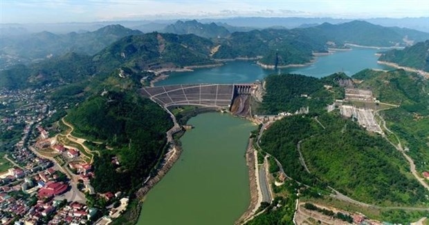 An aerial view of the Hoa Binh hydropower plant on the Da River