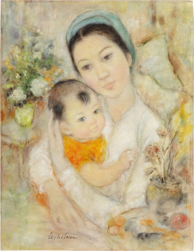 A painting titled “Mère et enfant” (or Mother and Child) produced by French-Vietnamese painter Le Thi Luu is sold for high price at Sotheby’s art auction.