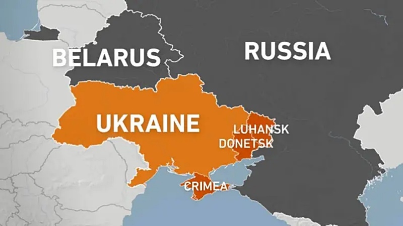 Bản đồ Ukraine và Nga trước khi nổ ra cuộc xung đột quân sự giữa 2 nước vào tháng 2/2022. Đồ họa: al Jazeera.