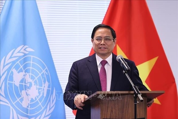  Prime Minister Pham Minh Chinh speaks at the working session with the permanent representative of Vietnam (Photo:VNA)