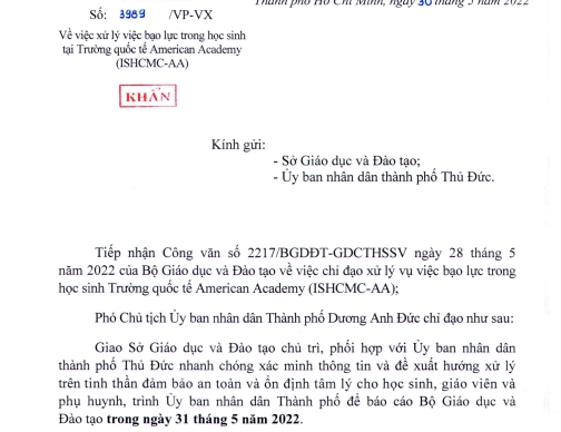 TP.HCM chỉ đạo khẩn vụ học sinh xô xát nhau trong trường quốc tế