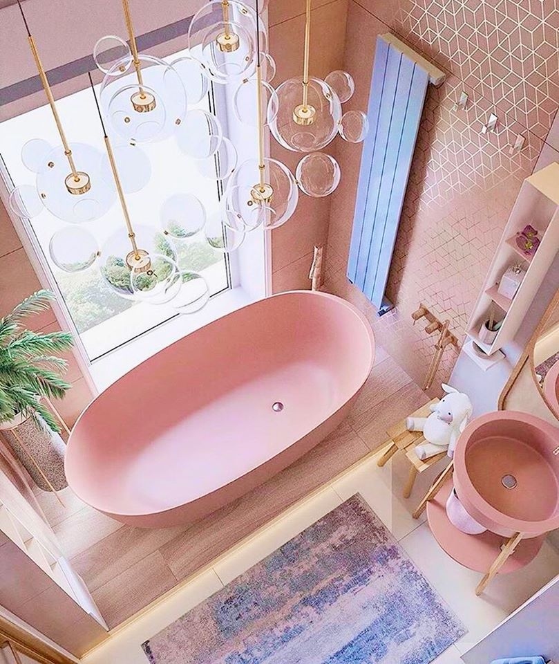 Thiết kế phòng tắm với tone hồng bắt mắt nữ tính - Ảnh 1.
