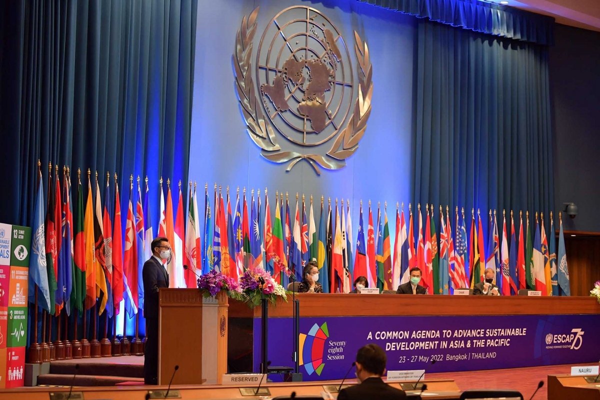 Phó Thủ tướng Vũ Đức Đam phát biểu tại Phiên thảo luận cấp cao Khóa họp lần thứ 78 Ủy ban Kinh tế và Xã hội khu vực châu Á-Thái Bình Dương của Liên hợp quốc (ESCAP). (Nguồn: TTXVN)