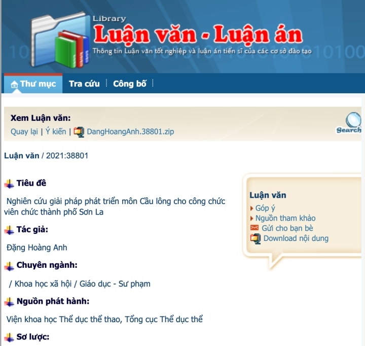 Đề tài "phát triển bộ môn cầu lông cho công chức TP Sơn La" có đủ tầm của luận án tiến sĩ?