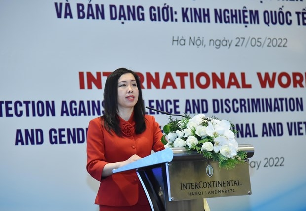 Foreign Ministry Spokeswoman Le Thi Thu Hang speaks at the workshop in Hanoi on May 27.