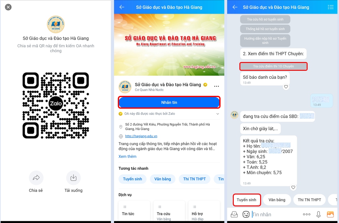 ha giang tra cuu diem thi tuyen lop 10, ho so tuyen sinh dau cap tren zalo hinh anh 1