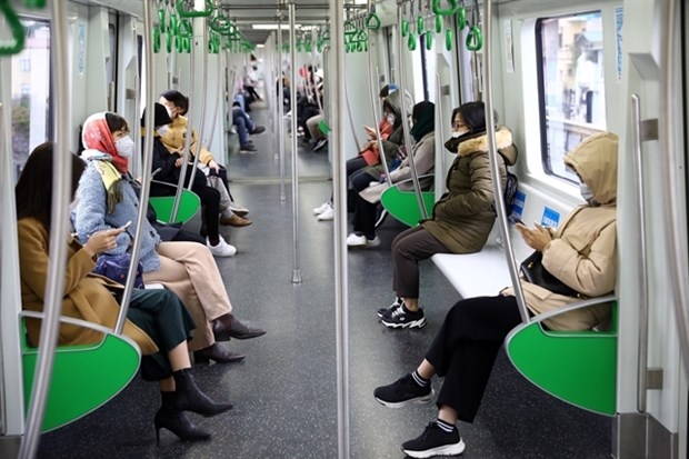 Passengers travelling on the Cat Linh-Ha Dong metro line.