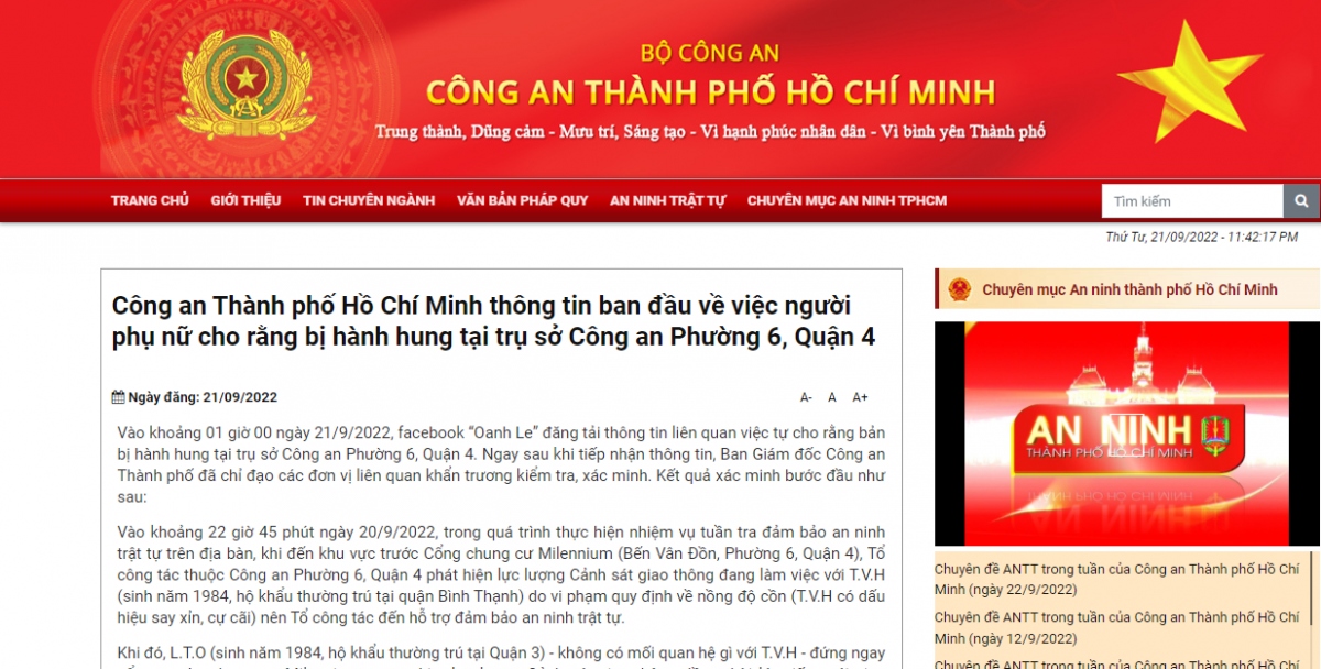 cong an thong tin vu hoa hau le thi oanh to bi danh tai tru so cong an phuong hinh anh 1