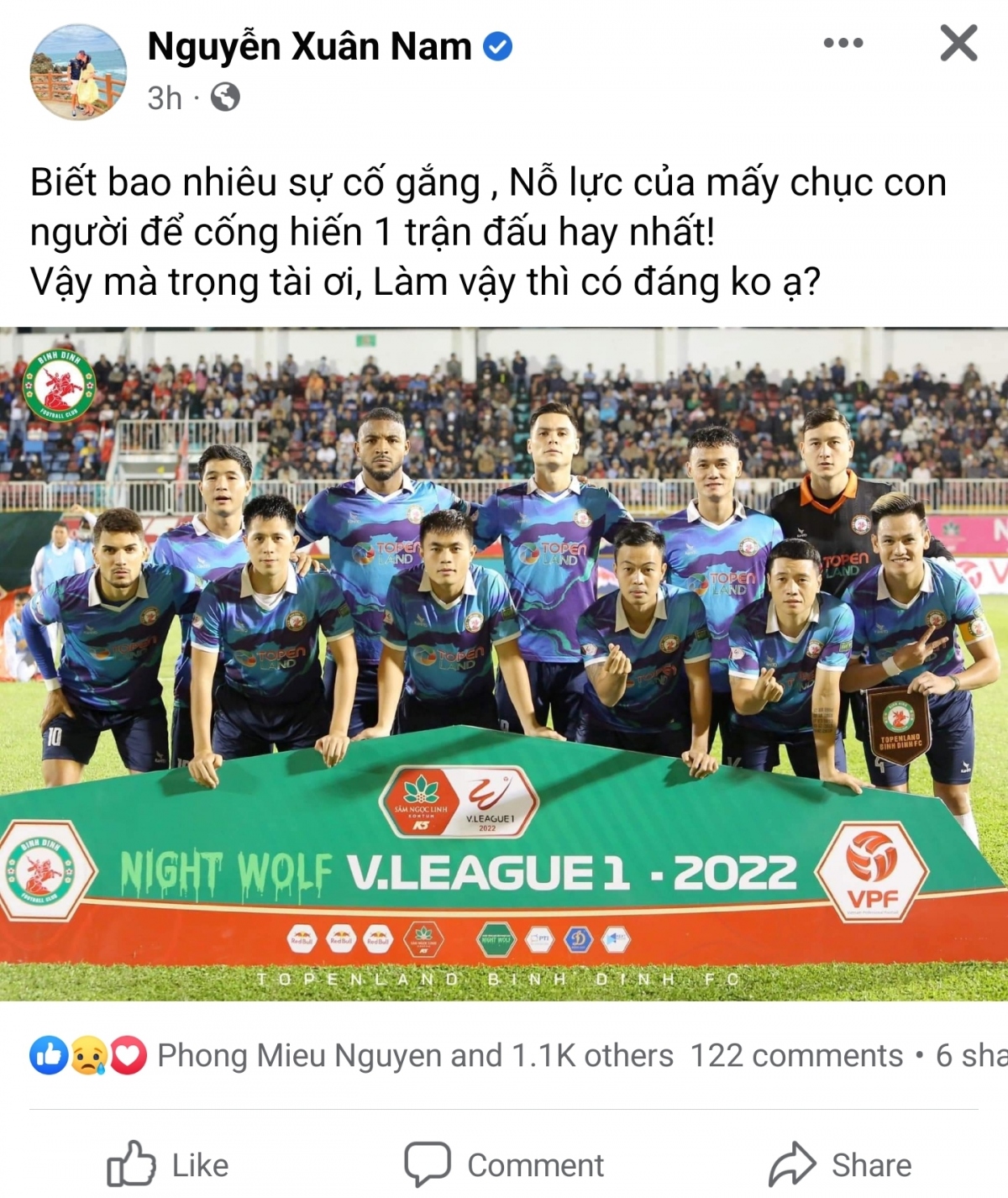 Cầu thủ ghi bàn bằng tay ở V-League 2022 “đòi công bằng” cho Bình Định