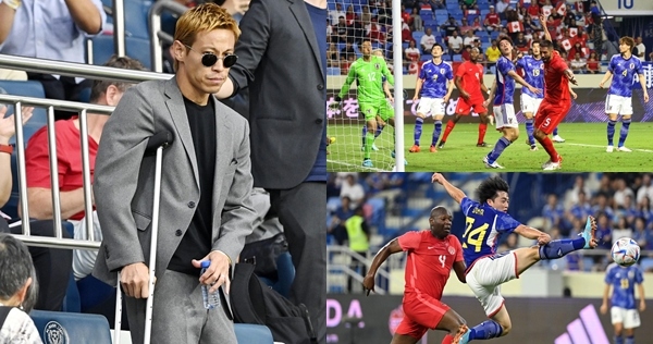 Keisuke Honda chống nạng tới xem ĐT Nhật Bản đá giao hữu trước World Cup 2022