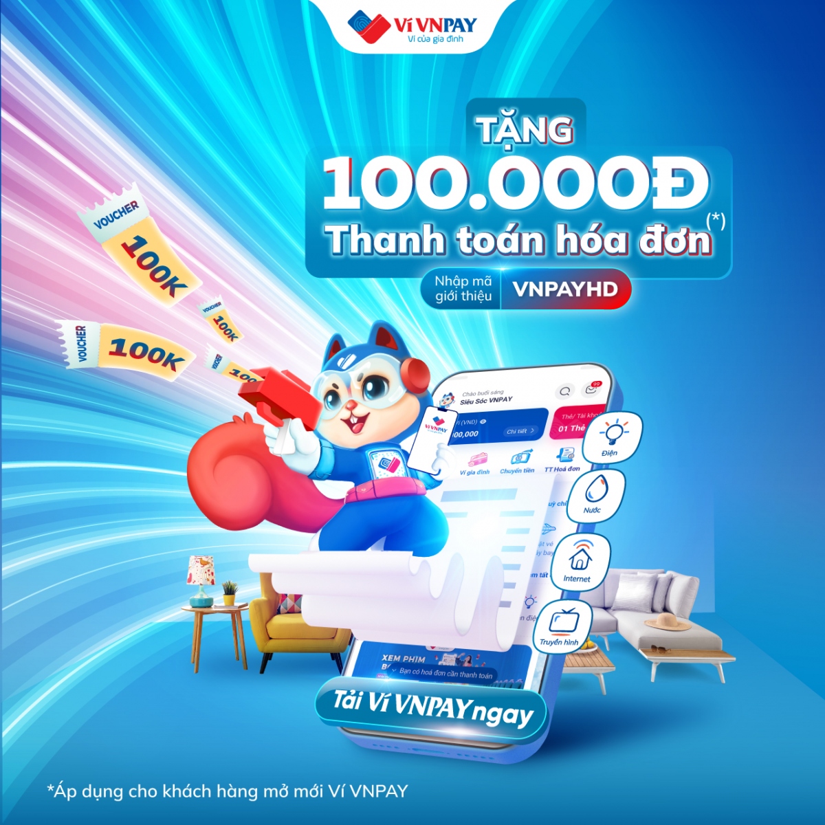 vi vnpay tang uu dai 100.000 dong thanh toan hoa don, khach hang hao hung trai nghiem hinh anh 3