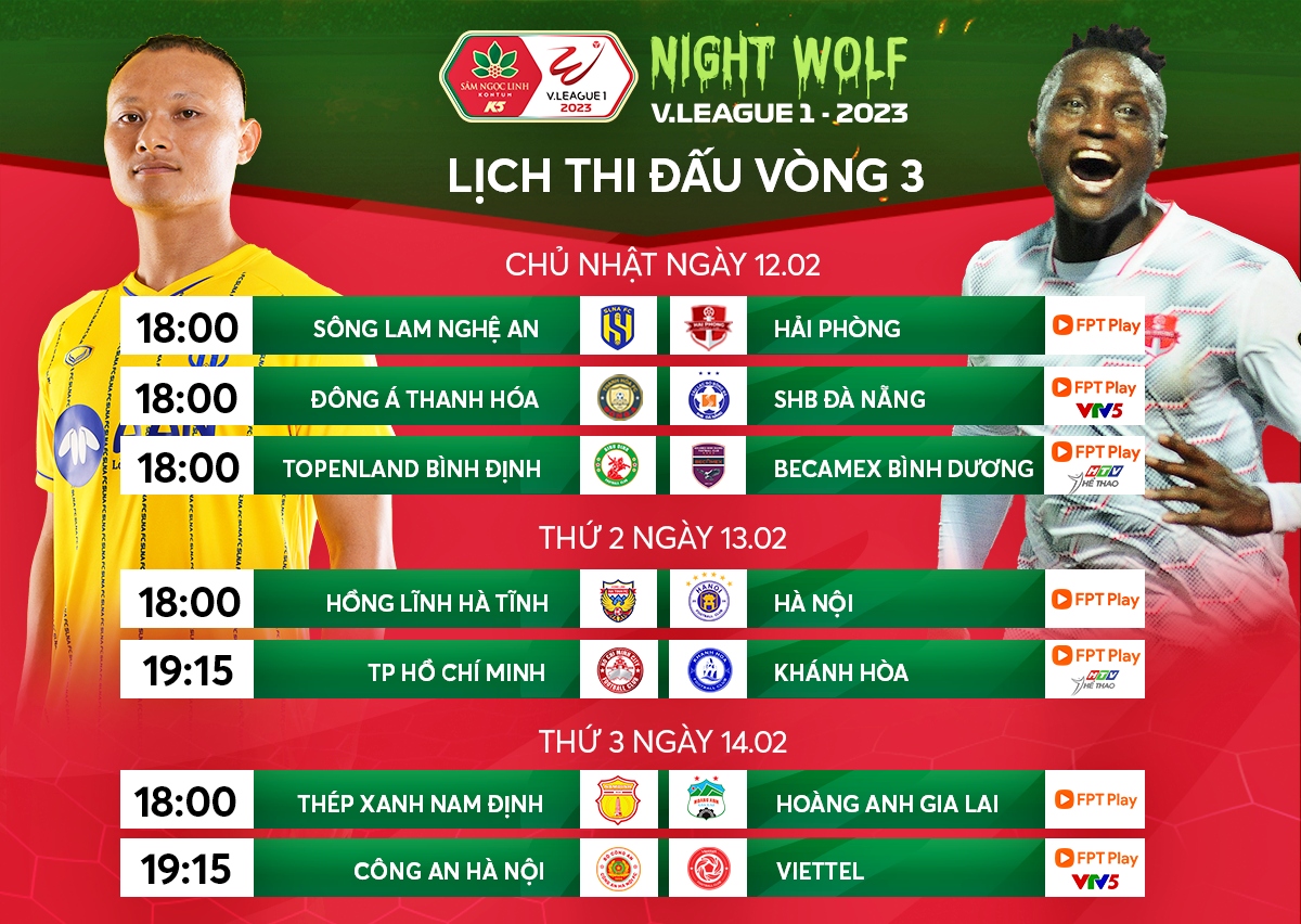 Vòng 3 V-League 2023: Nam Định so tài với HAGL, CAHN đấu Viettel FC