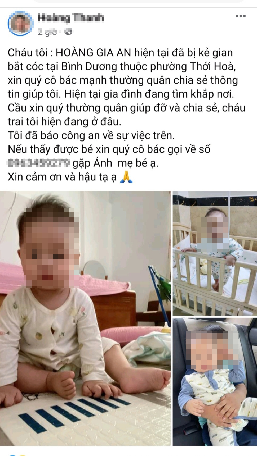 Không có chuyện bé trai ở Bình Dương bị bắt cóc