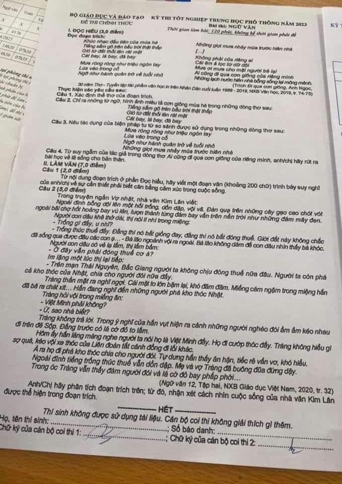 nghi van lo de thi ngu van chua ghi nhan co thong tin giai de tu ngoai vao phong thi hinh anh 1