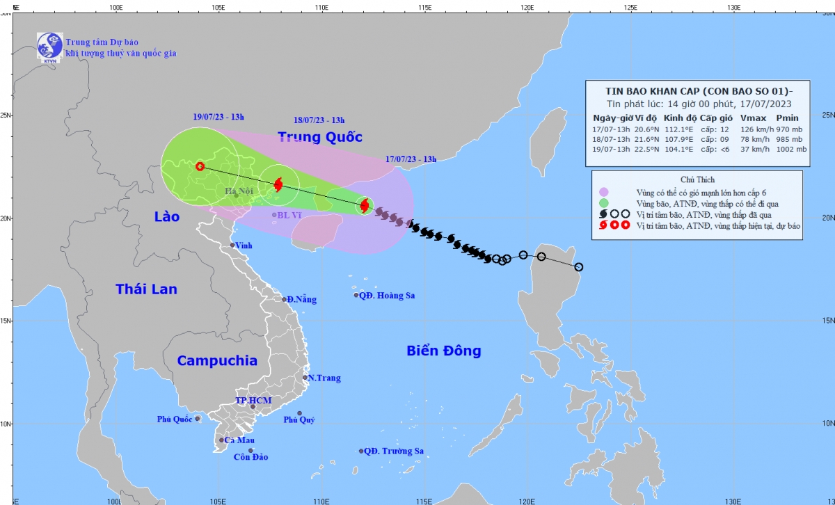 Bão số 1 giật cấp 15, cách Móng Cái (Quảng Ninh) khoảng 480km