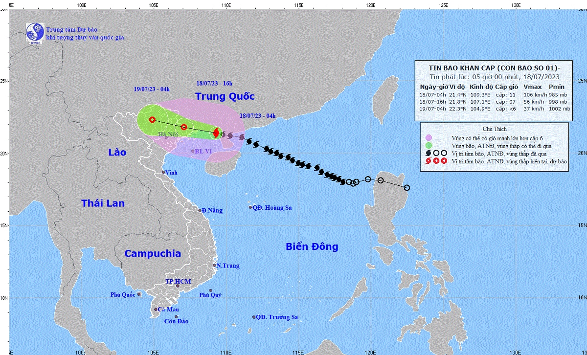 Bão số 1 cách Móng Cái 140km, gió giật cấp 14