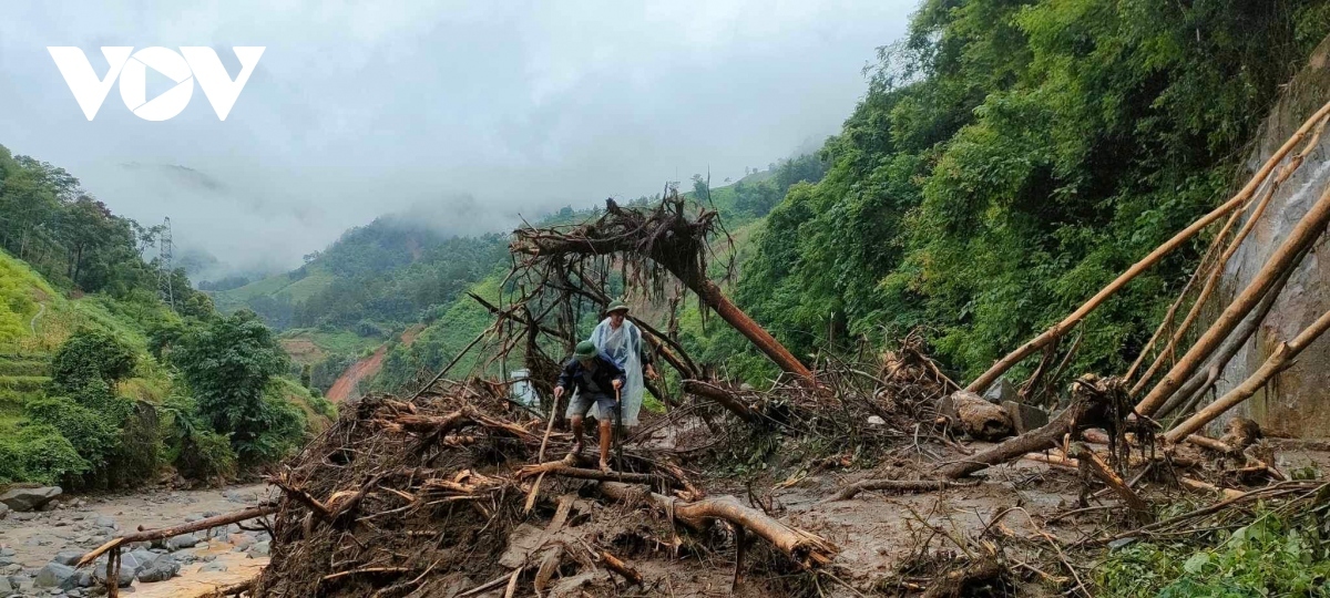 Some parts of National Highway 32 are impassable due to piles of rock and soil and fallen trees.