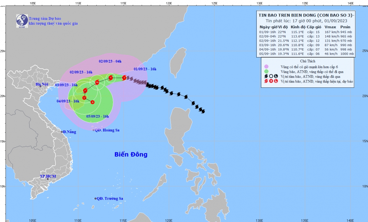 Bão số 3 giật trên cấp 17 di chuyển theo hướng Tây