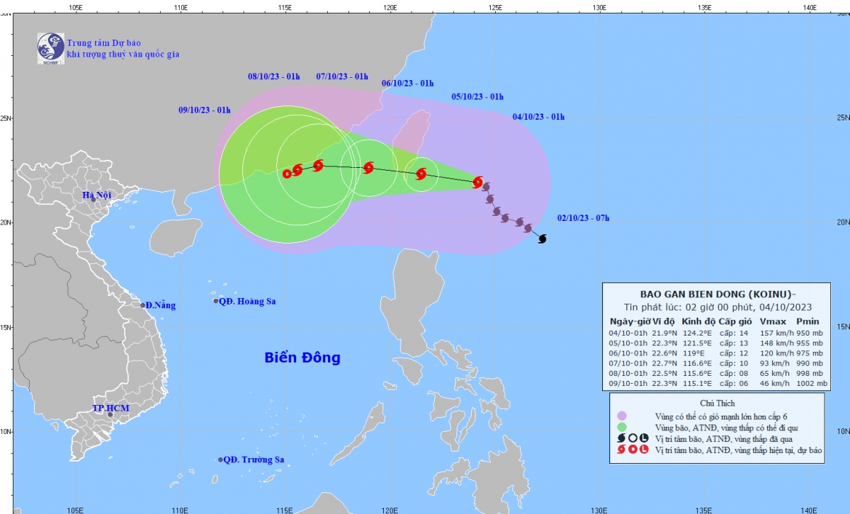 Bão Koinu giật cấp 17, di chuyển theo hướng Tây Bắc