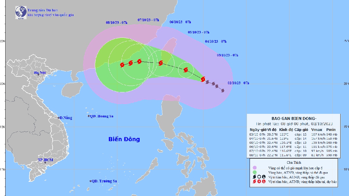 Biển đông xuất hiện bão Koinu rất mạnh đang hướng vào nước ta