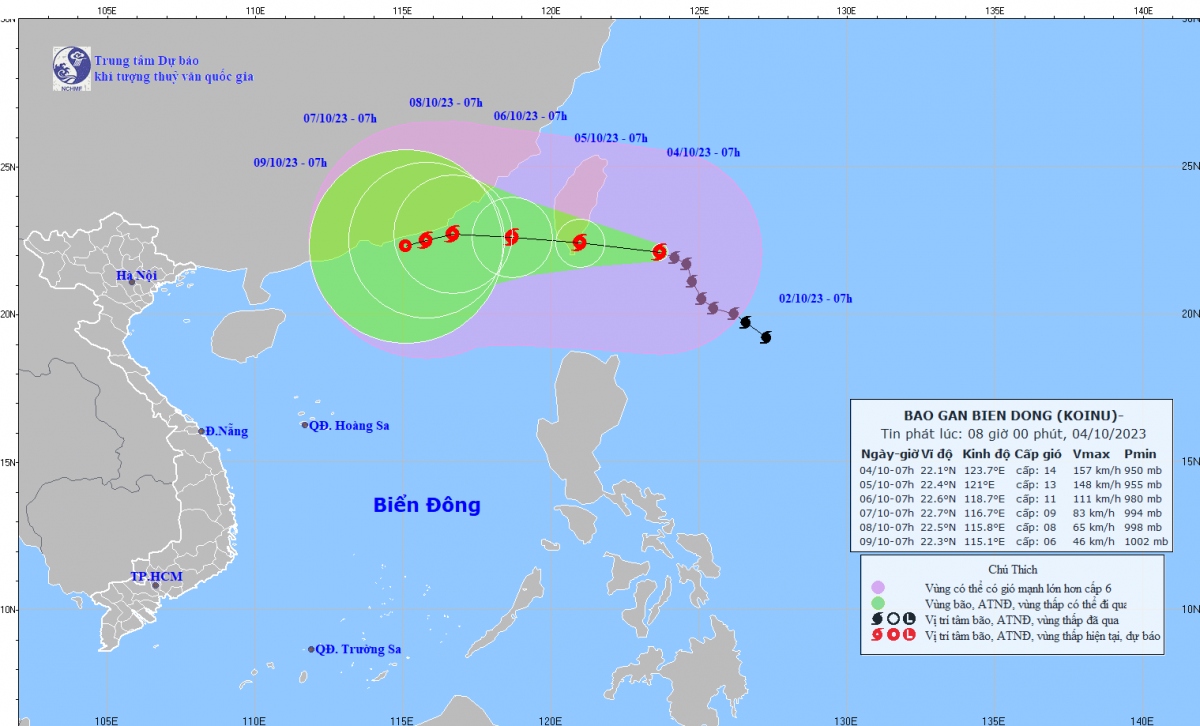 Bão Koinu giật cấp 17, cách Đài Loan (Trung Quốc) khoảng 300km