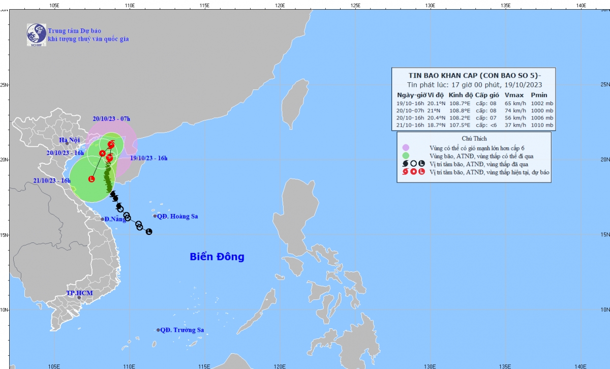 Bão số 5 đang ở khu vực biển đảo Bạch Long Vĩ