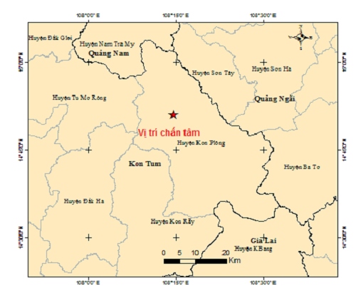 Động đất mạnh 3.0 độ xảy ra tại Kon Tum