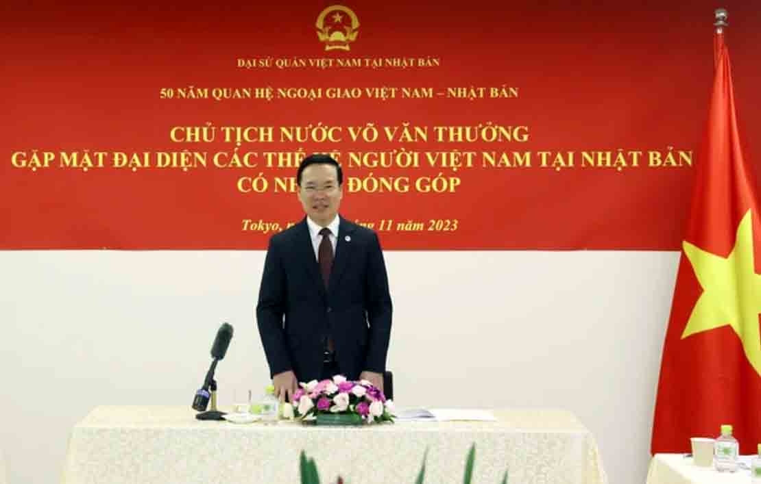 president vo van thuong meets vietnamese expatriates in japan picture 1