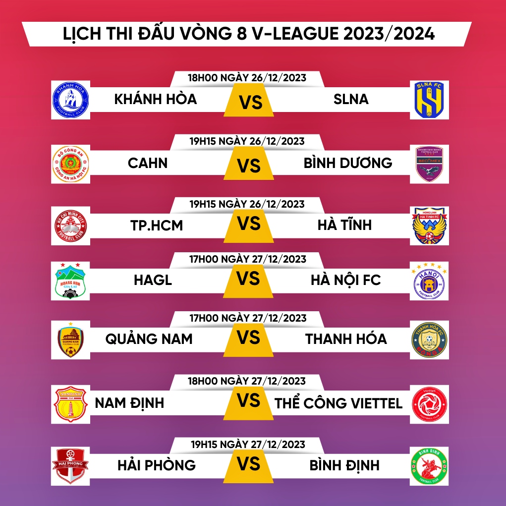 lich thi dau vong 8 v-league 2023 2024 nong o pleiku va hang Day hinh anh 1