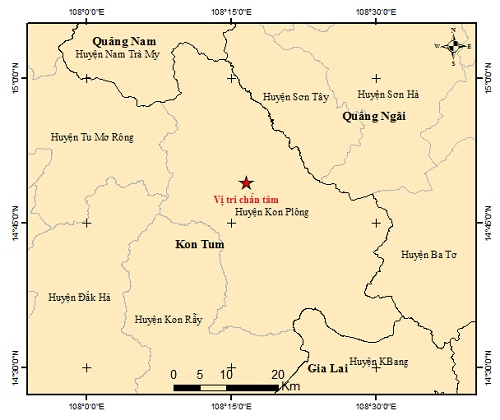 Kon Tum lại xuất hiện động đất 2.7 độ richter