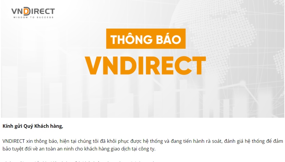 VNDirect sẽ kết nối lại với Sở giao dịch chứng khoán trong hôm nay 28/3