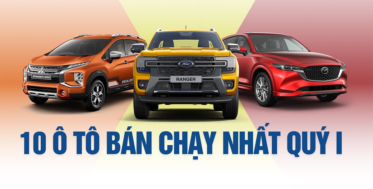 Top 10 mẫu xe bán chạy nhất quý 1/2024: Ford Ranger đứng đầu bảng