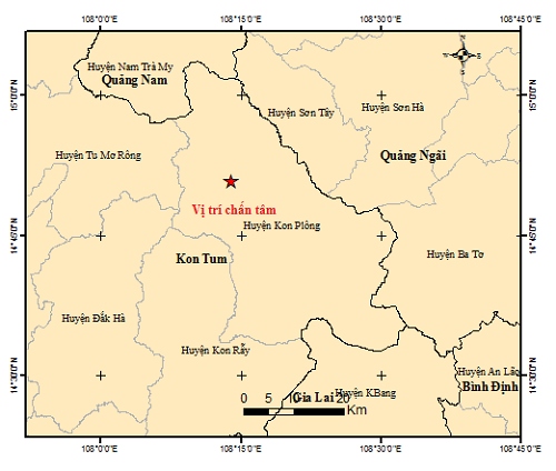 Kon Tum xảy ra 2 trận động đất liên tục