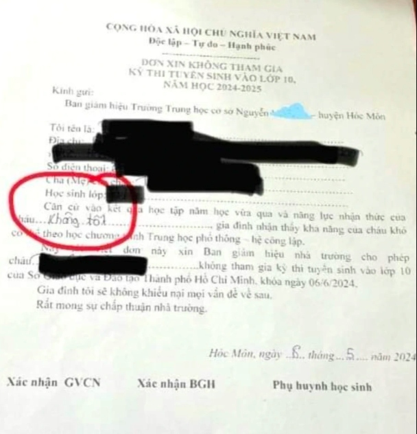Xác minh việc phát đơn “ép” học sinh học không tốt không thi vào lớp 10