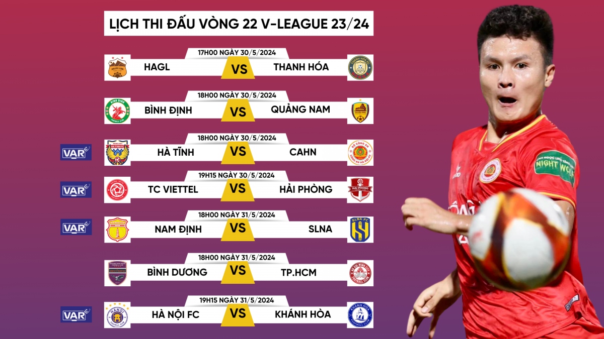 Lịch trực tiếp vòng 22 V-League 2023/2024: VAR áp dụng hết công suất