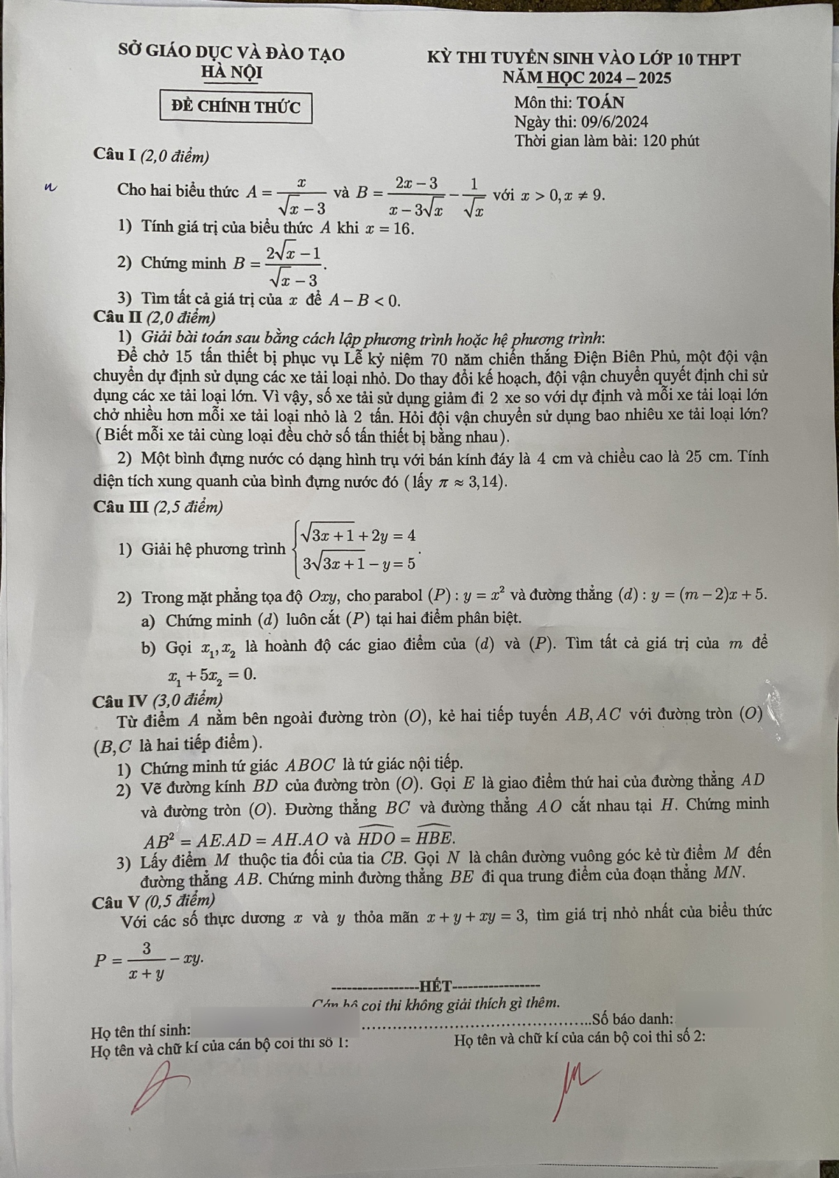 De thi chinh thuc mon toan ky thi lop 10 o ha noi nam 2024 hinh anh 1
