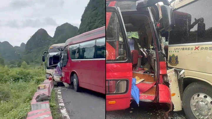 hai xe khach doi dau tren duong xuyen dao cat ba, nhieu nguoi thuong vong hinh anh 1