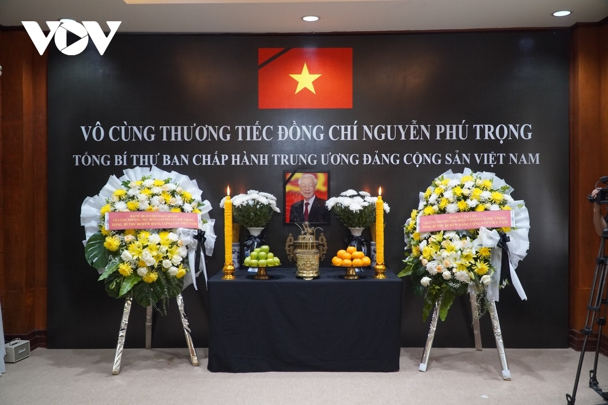 vietnamese embassies hold tribute-paying ceremonies for party chief picture 9