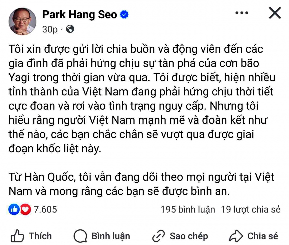 hlv park hang seo co hanh dong y nghia voi nguoi dan viet nam hinh anh 1