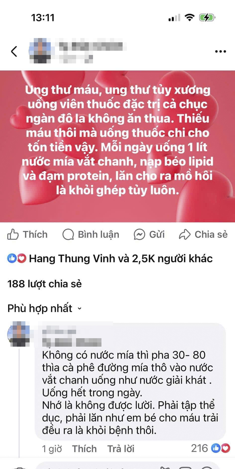 Dung dai uong nuoc mia vat chanh de chua ung thu, can than ruoc hoa vao than hinh anh 1